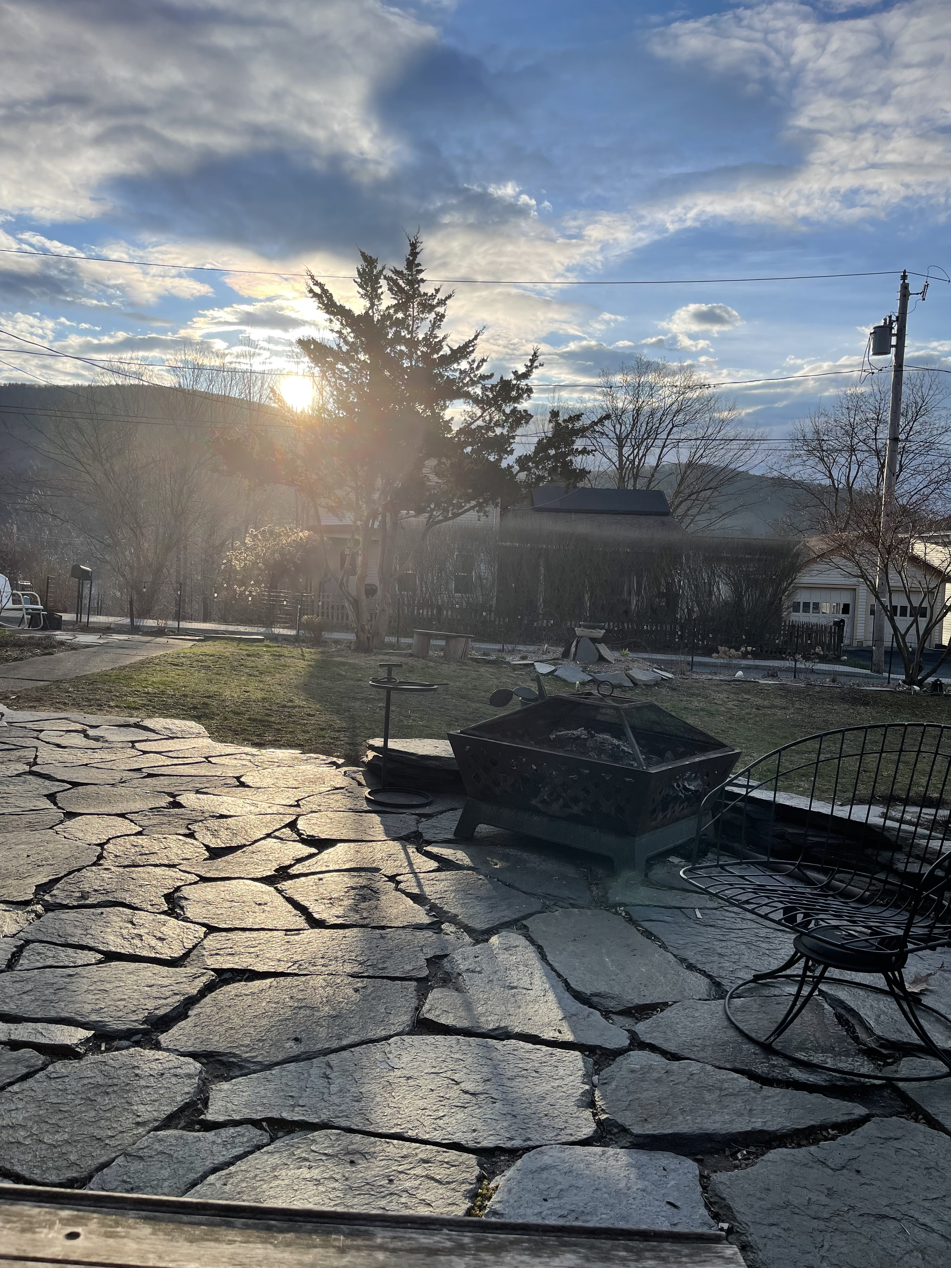 Patio outside house at sunset